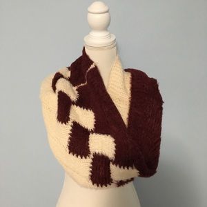 Cream and Maroon/Deep Red Cowl/Scarf